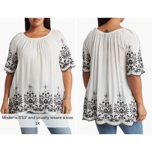 NWT LIV LOS ANGELES White Embroidered Off Shoulder Top Style SB1196X Size 1X